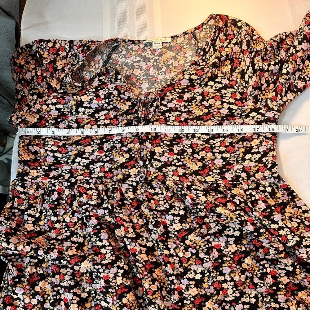 American Eagle ditsy Floral mini dress ruffles size medium black pink yellow - Picture 6 of 10